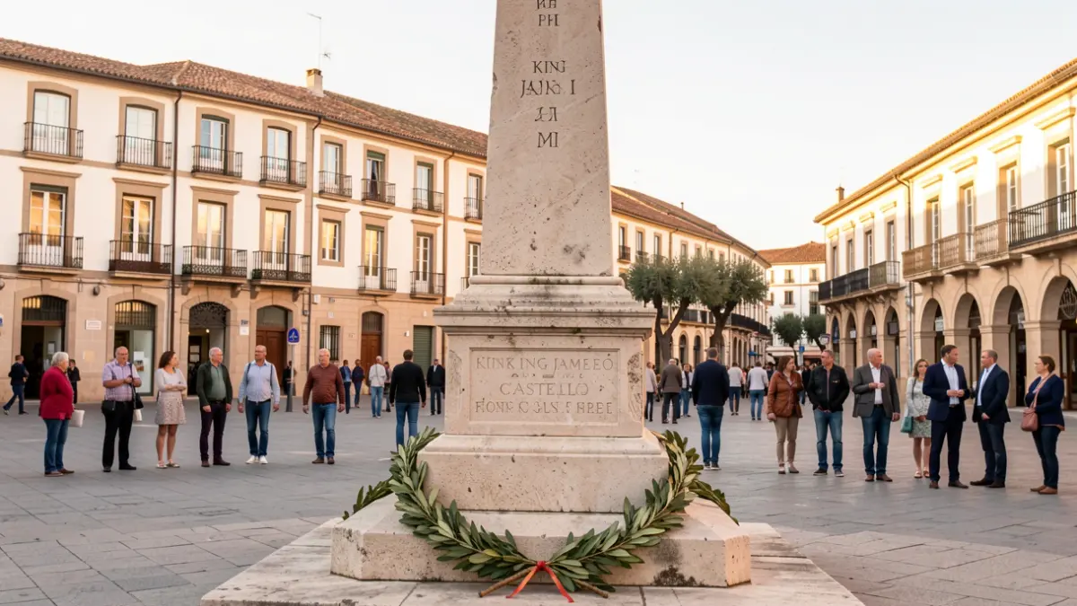 Monument al rei Jaume I a Castelló amb una corona de llorer.