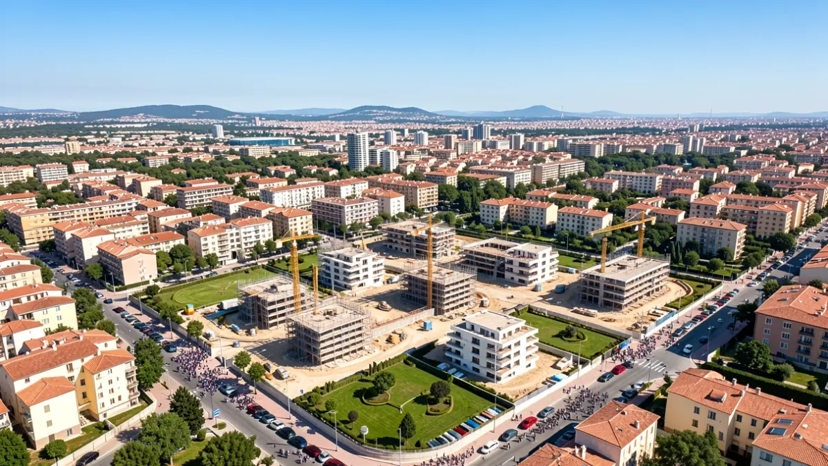Vista aèria de nous desenvolupaments residencials en construcció a la ciutat.