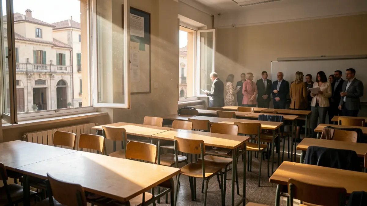 Generic image of an empty classroom with sunlight streaming through the window.