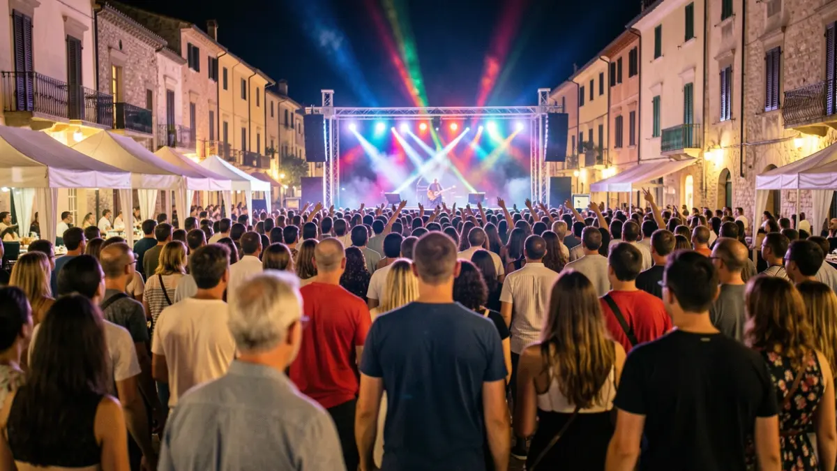 Imagen genérica de un festival de música por la noche con luces de colores.
