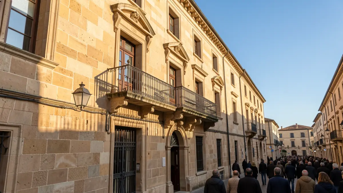 Generic image of a Valencian town hall facade with balcony and iron railings, afternoon light.