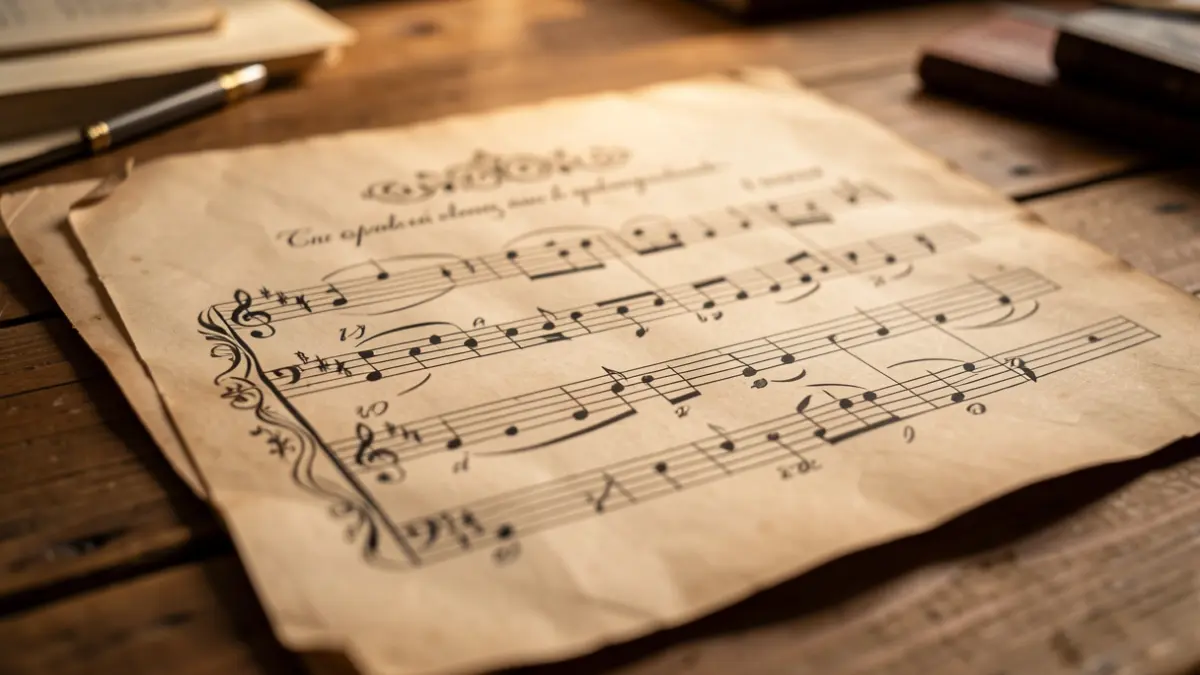 Partitura antiga amb cal·ligrafia detallada, il·luminada amb llum càlida.