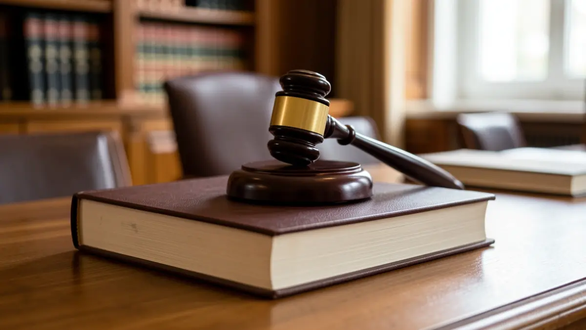 Generic image of a law book with a gavel on a wooden desk.