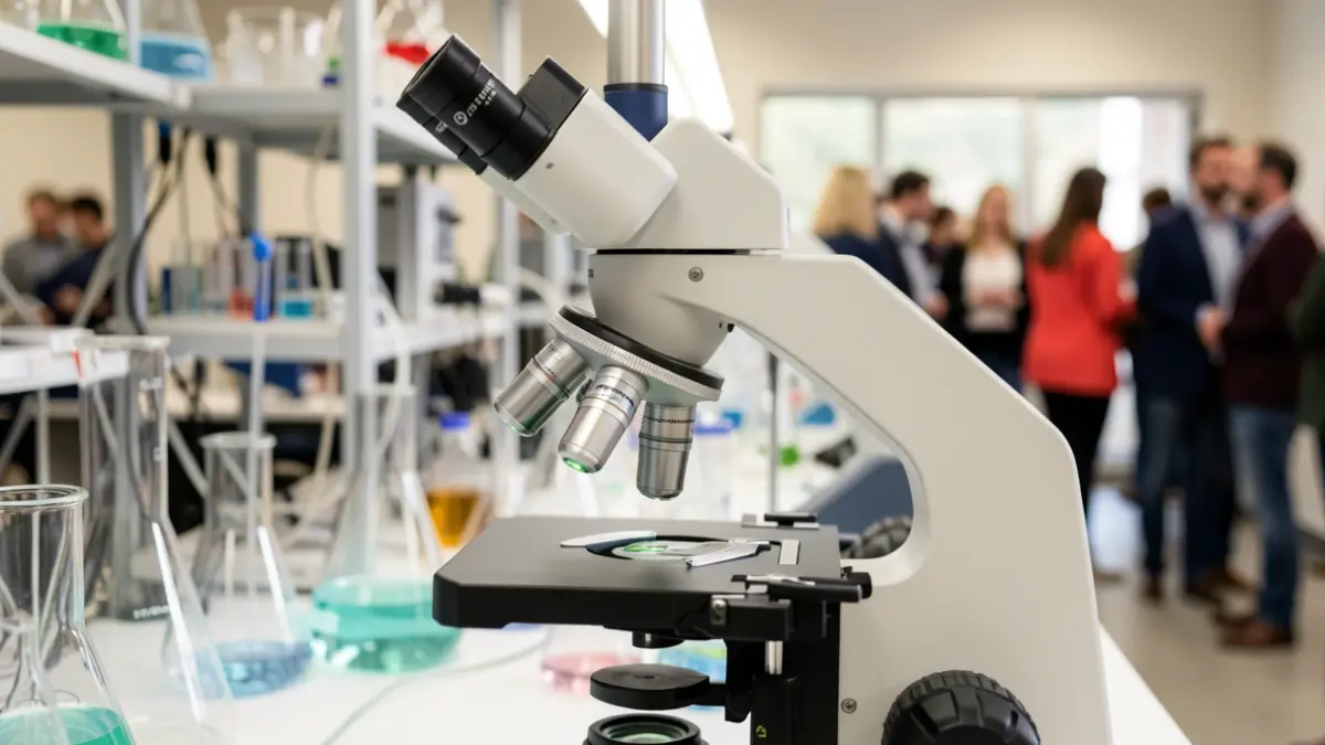 Imatge genèrica d'un microscopi en un laboratori, simulant innovació científica.