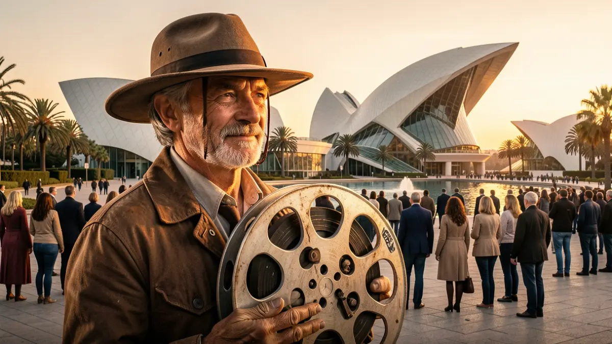 Imagen genérica de carteles de cine español con elementos arquitectónicos valencianos.