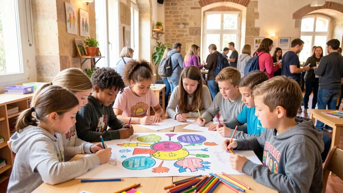 Imatge genèrica de xiquets i adolescents treballant junts en una campanya sobre respecte i inclusió.