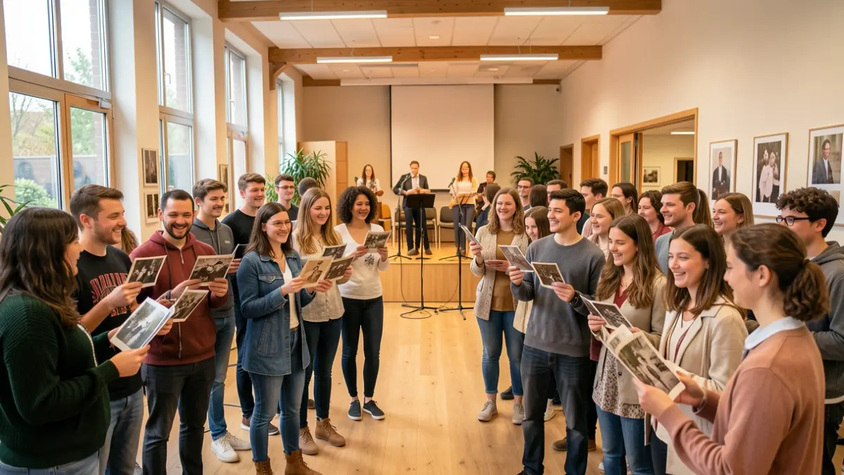 Imagen genérica de jóvenes de diferentes generaciones reunidos en un centro cívico para una celebración.
