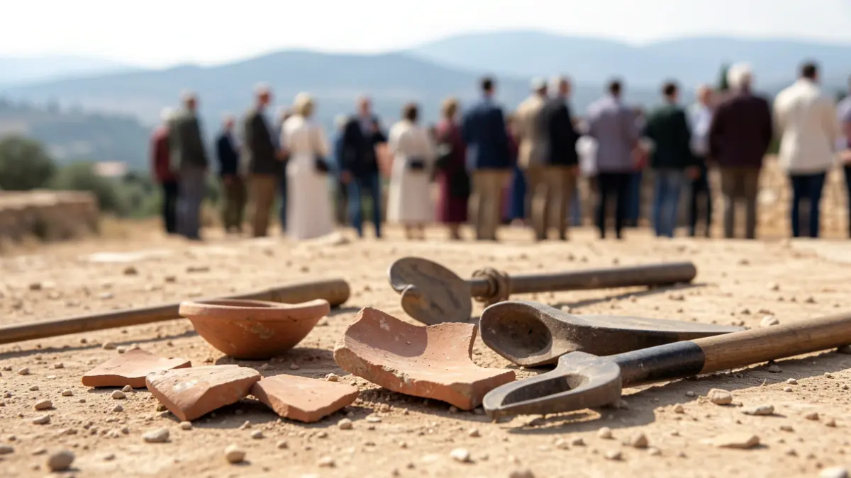 Generic image of ancient pottery shards and archaeological tools.