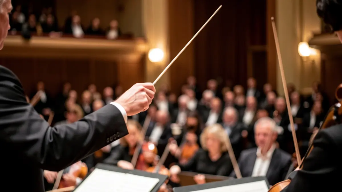 Imatge genèrica d'un director d'orquestra a punt de començar una actuació.
