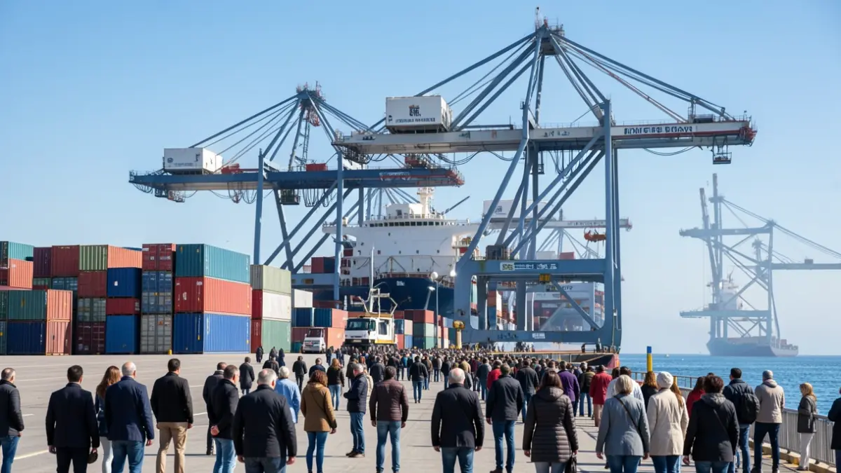 Operativa de contenidors en el Port d'Alacant amb grues i vaixells.