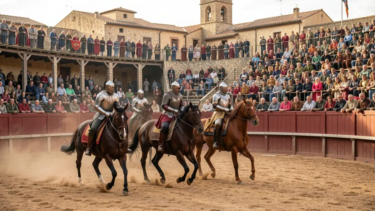 Imatge genèrica d'un espectacle històric medieval amb cavallers i públic en una plaça de bous.