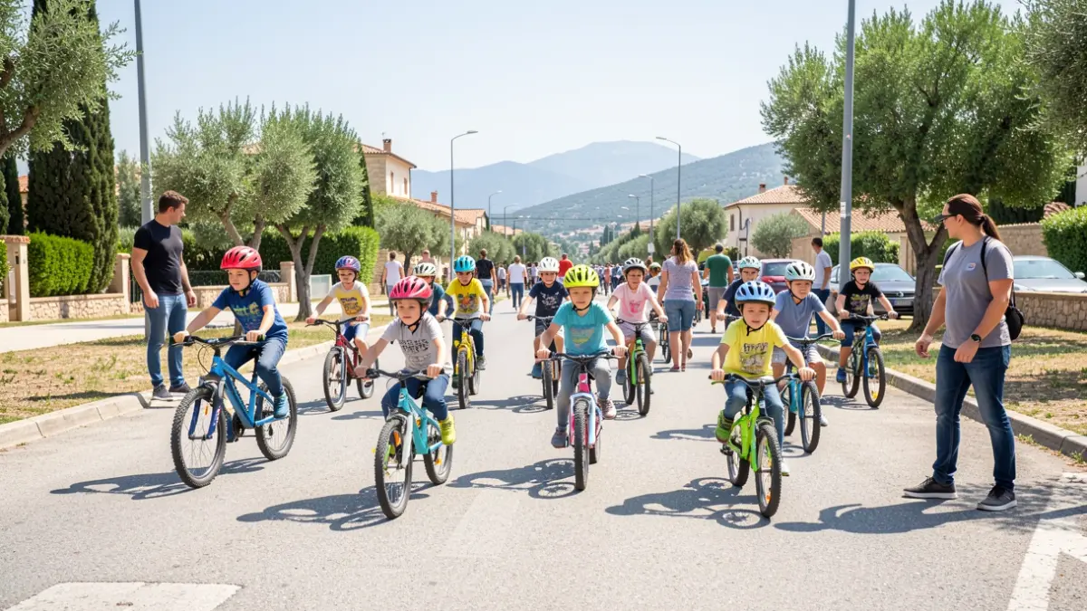 Imatge genèrica d'una activitat infantil de seguretat viària amb bicicletes.
