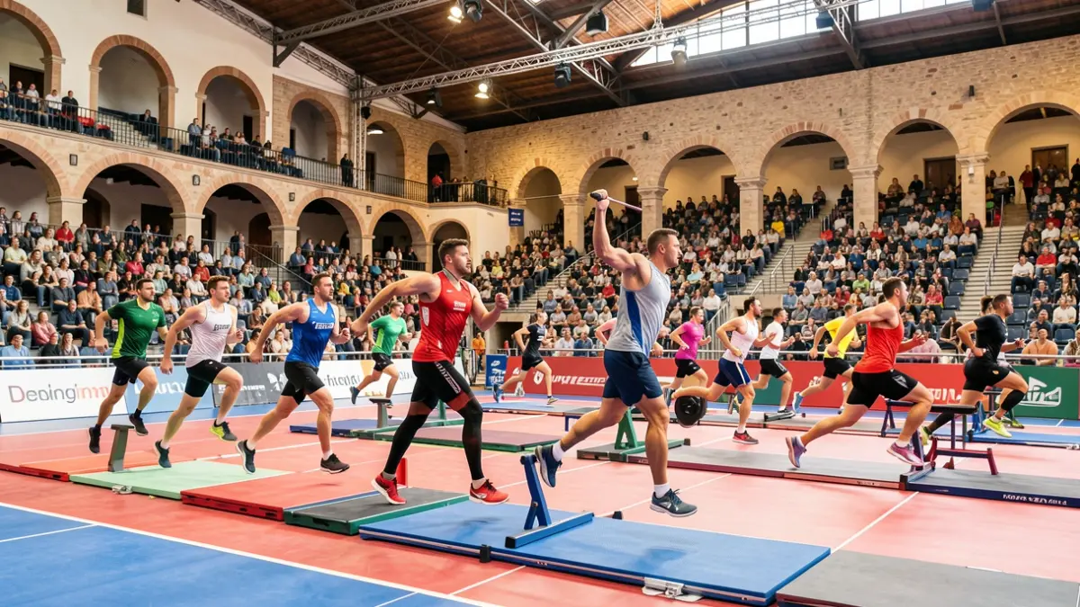 Imatge genèrica d'una competició esportiva híbrida amb participants i públic en un pavelló.