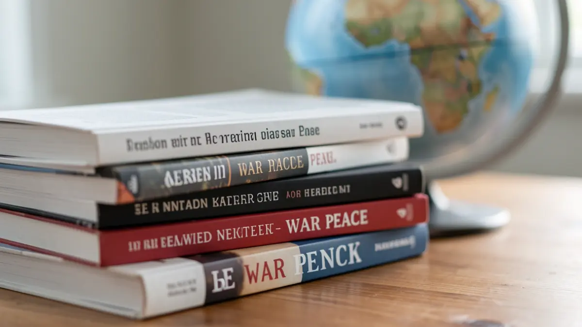 Imatge genèrica de llibres sobre guerra i pau.