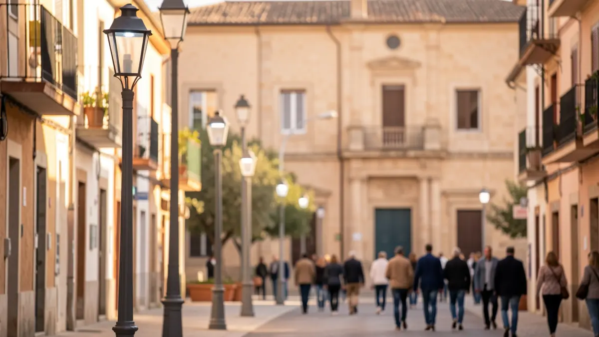 Imatge genèrica de la instal·lació de noves lluminàries LED en un carrer d'Elx.