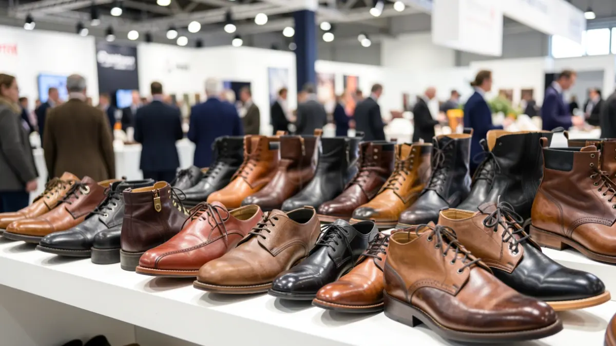 Imagen genérica de zapatos de cuero expuestos en una feria de calzado.