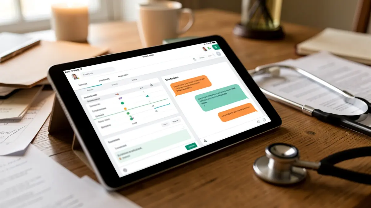 Generic image of a tablet with a virtual patient interface for medical training.