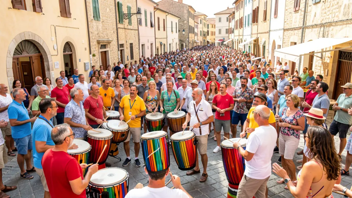 Imatge genèrica d'una festa de batucada al carrer amb molta gent gaudint.