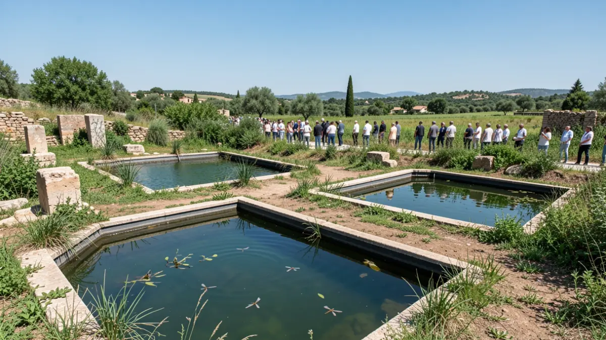 Imatge de les noves basses construïdes per a la renaturalització del Carritxar a Oliva, amb vegetació i insectes.