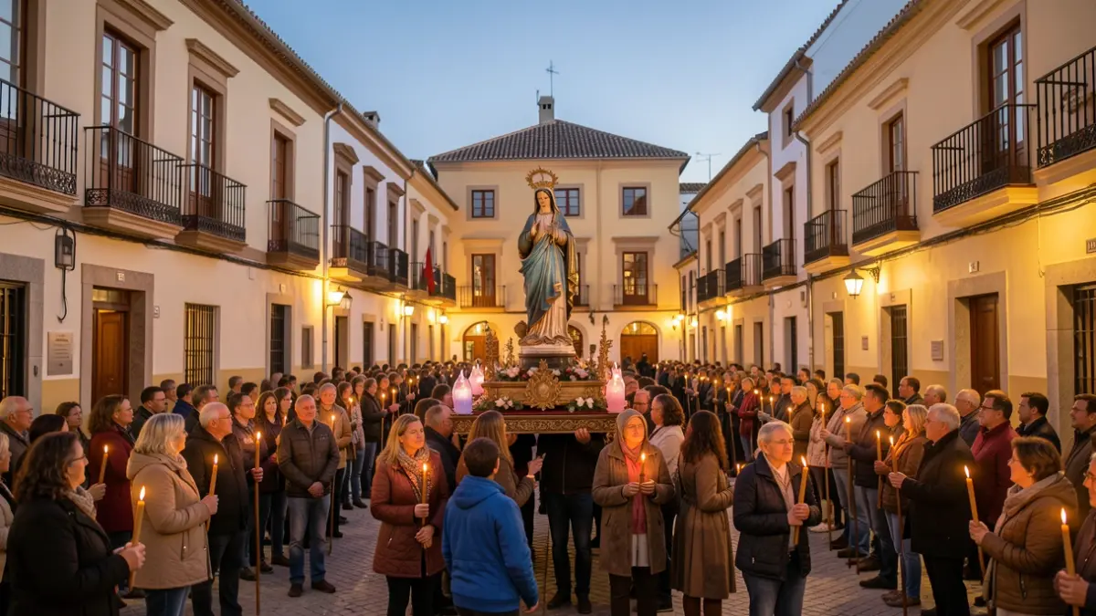 Imagen genérica de una procesión religiosa en una plaza de pueblo mediterráneo.