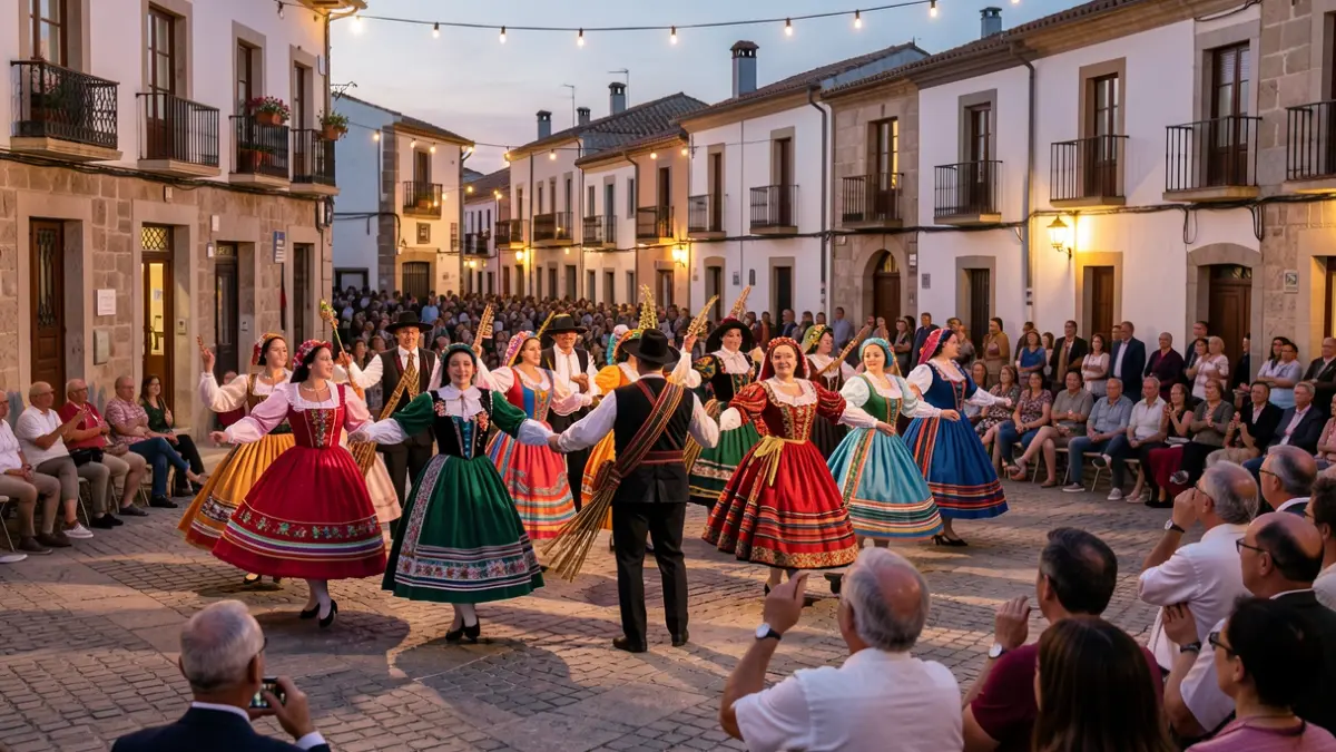 Imagen genérica de bailarines folclóricos de diversas regiones actuando en un escenario exterior.