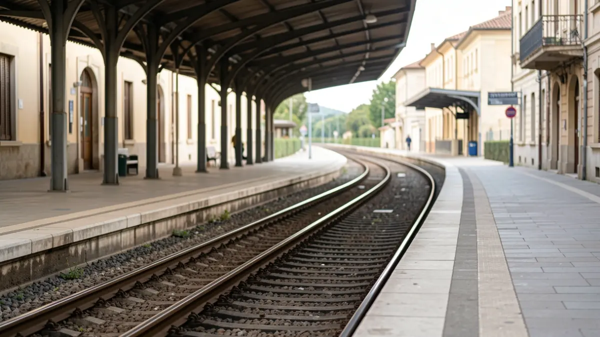 Generic image of an empty train platform with tracks disappearing into the distance.
