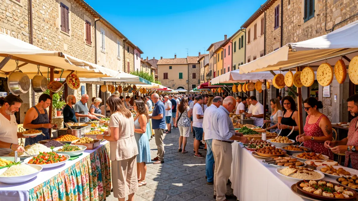 Imatge genèrica d'una fira gastronòmica a l'aire lliure amb parades de tapes i arrossos.