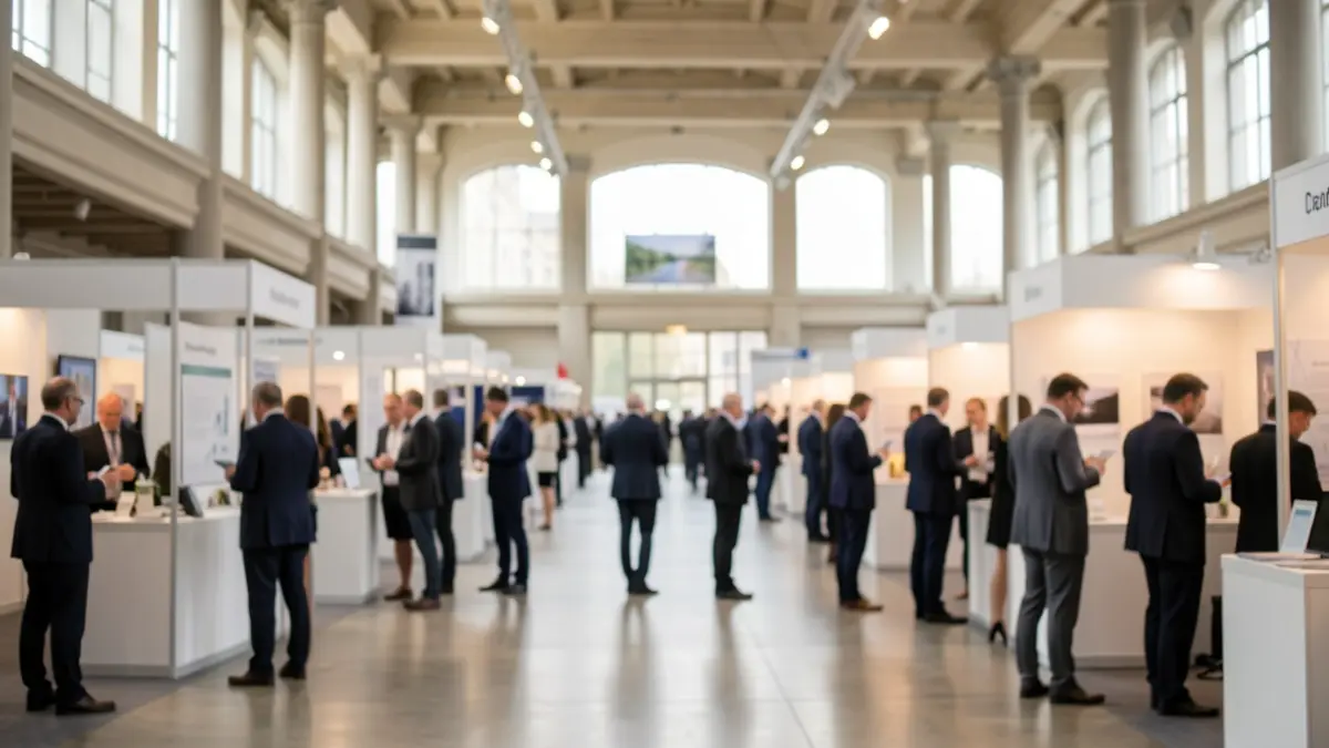 Imatge genèrica d'un saló d'exposicions amb assistents i estands.