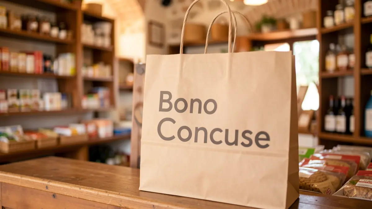 Generic image of a shopping bag with the text 'Bono Consume' in a local shop.