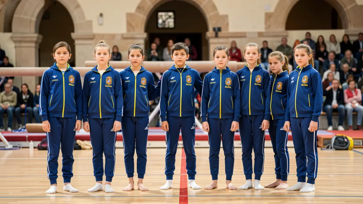 Imatge genèrica de gimnastes espanyols en un campionat.