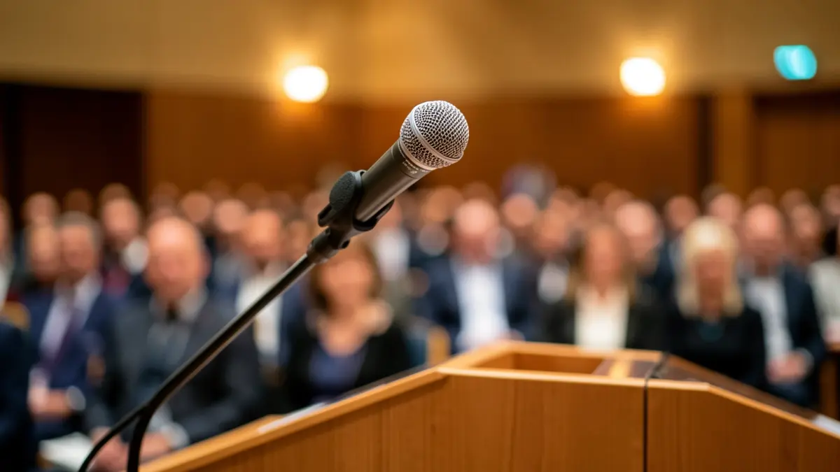 Generic image of a lectern with a microphone.
