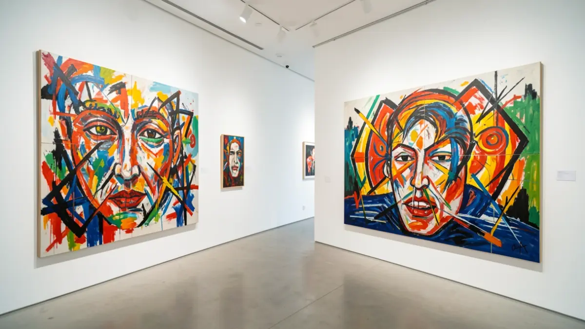 Imatge genèrica d'una exposició d'art internacional amb obres abstractes.