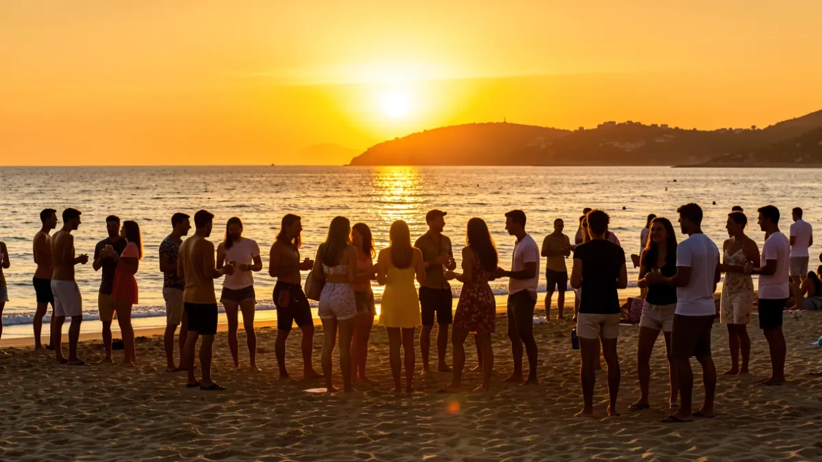 Imatge genèrica d'una platja mediterrània amb joves participant en activitats grupals.