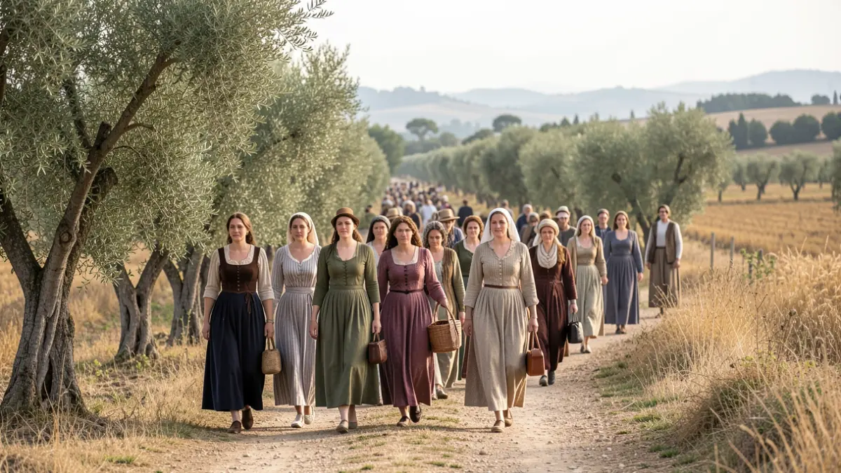 Imagen genérica de un camino rural con mujeres caminando, evocando memoria histórica.