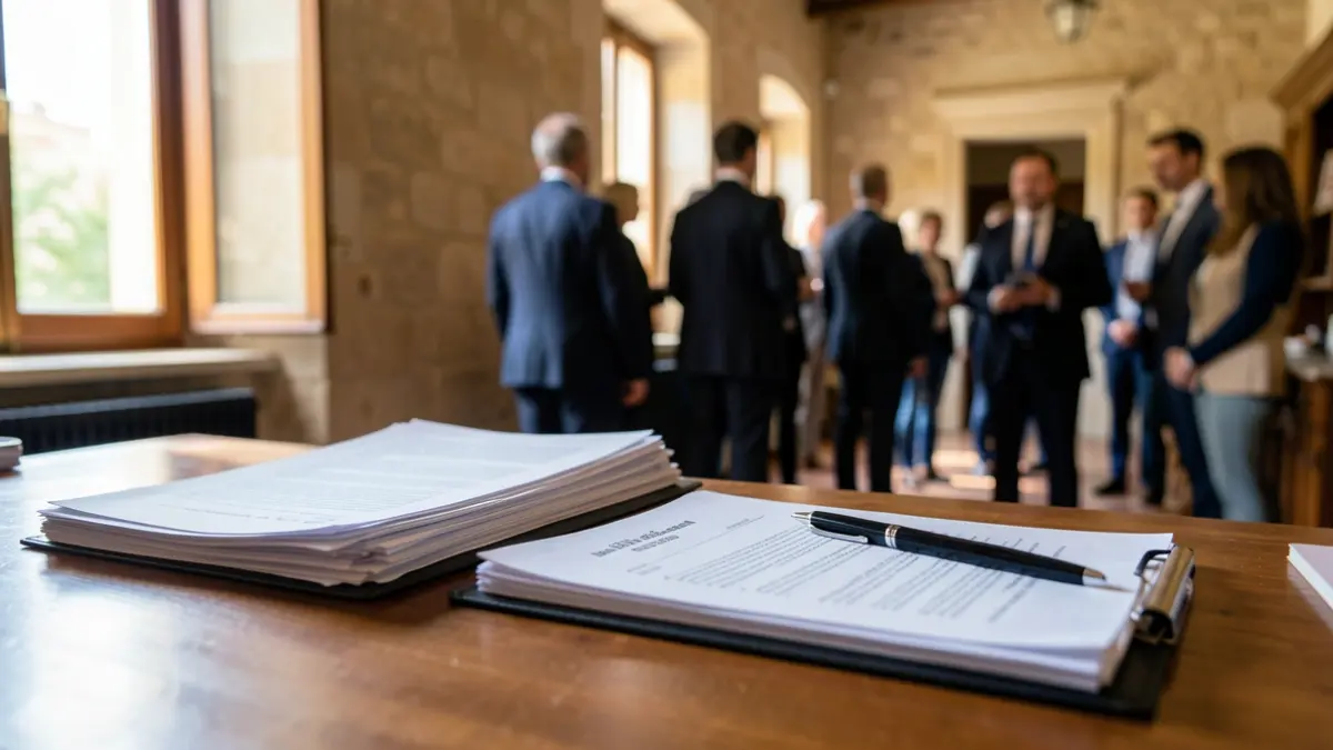Imatge genèrica d'un escriptori amb documents oficials en una oficina.