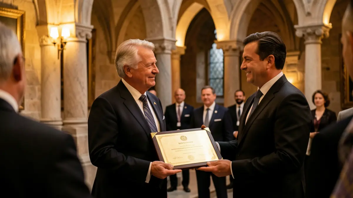 Generic image of an award ceremony in a historic setting.