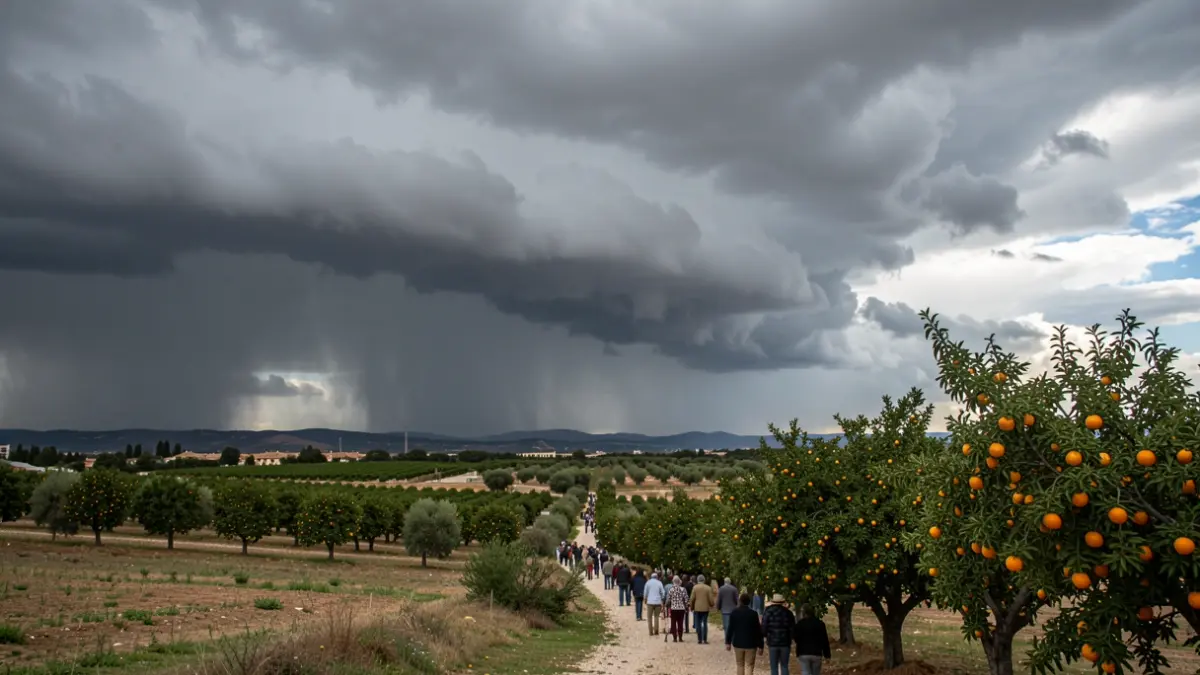Imatge genèrica de núvols de tempesta sobre un paisatge rural valencià.