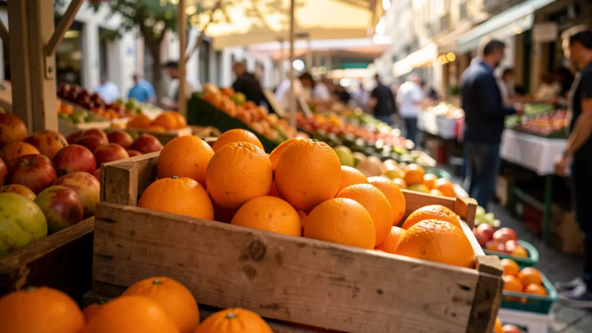 Imagen genérica de un mercado municipal con naranjas.