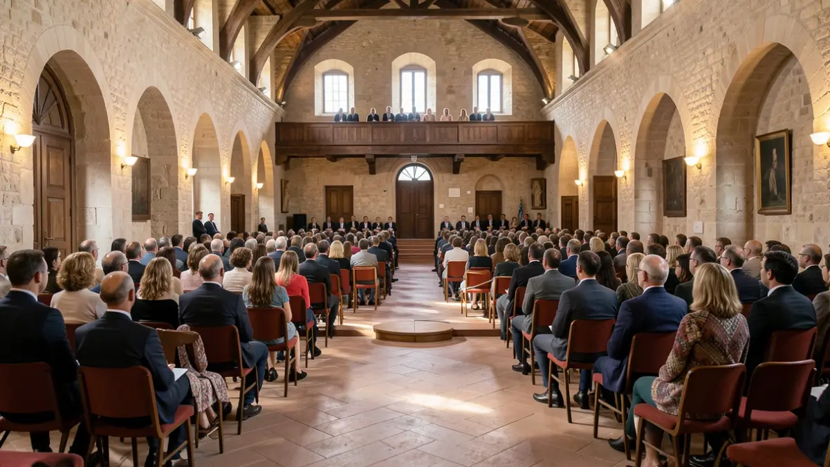 Imatge genèrica de l'interior d'un saló de plens municipal.