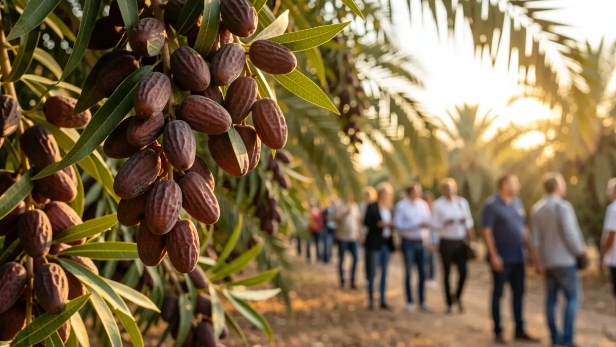 Image of fresh dates on a palm tree, representing the agricultural heritage of Elx.