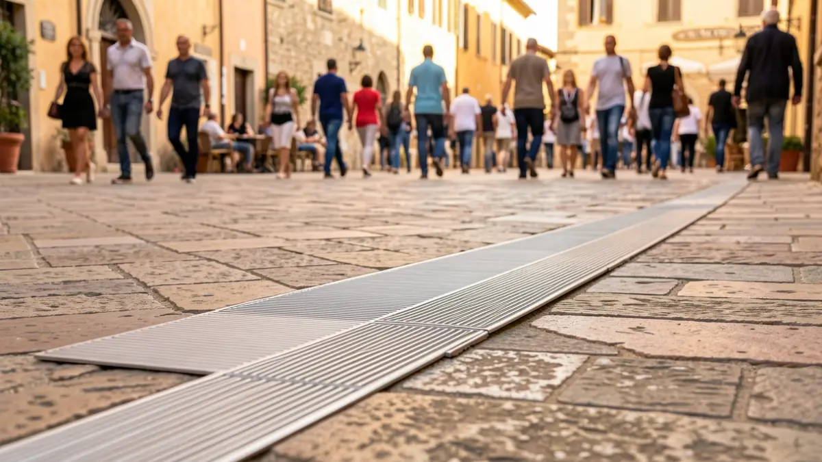 Image of an accessibility ramp in a Mediterranean square.