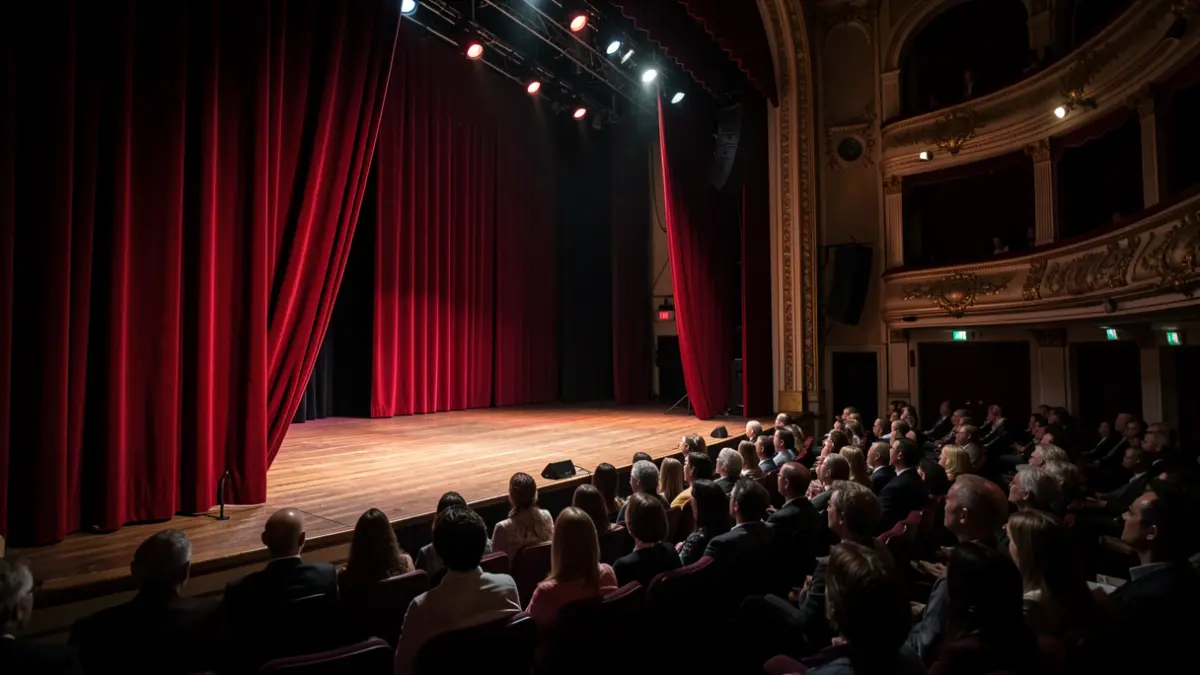Imatge genèrica d'un escenari de teatre amb cortines i llums.