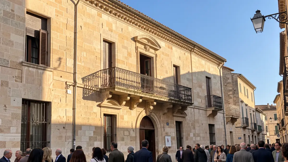 Façana de l'Ajuntament de Salem en una vesprada assolellada.