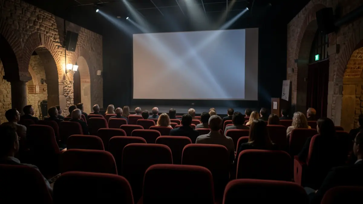 Generic image of an empty cinema with projector light, evoking a filmmaker's memory.
