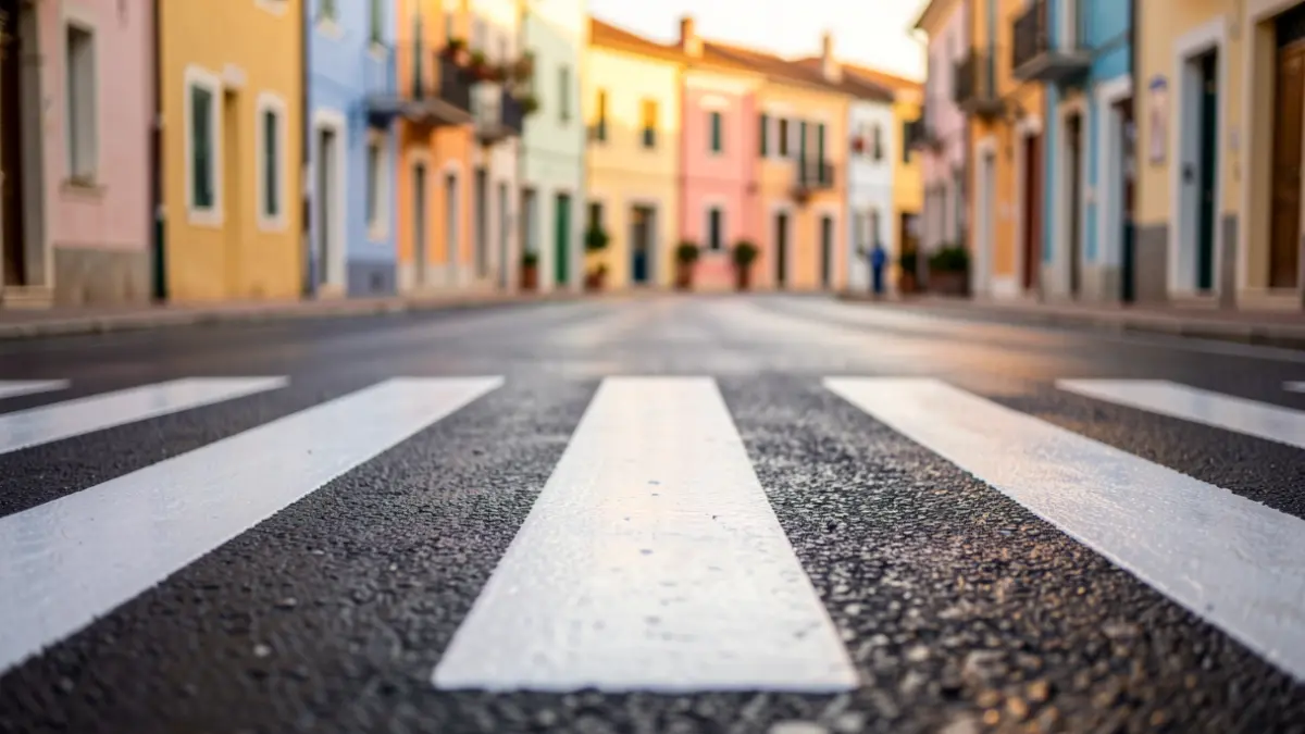 Generic image of painted pedestrian crossings in a Mediterranean city.