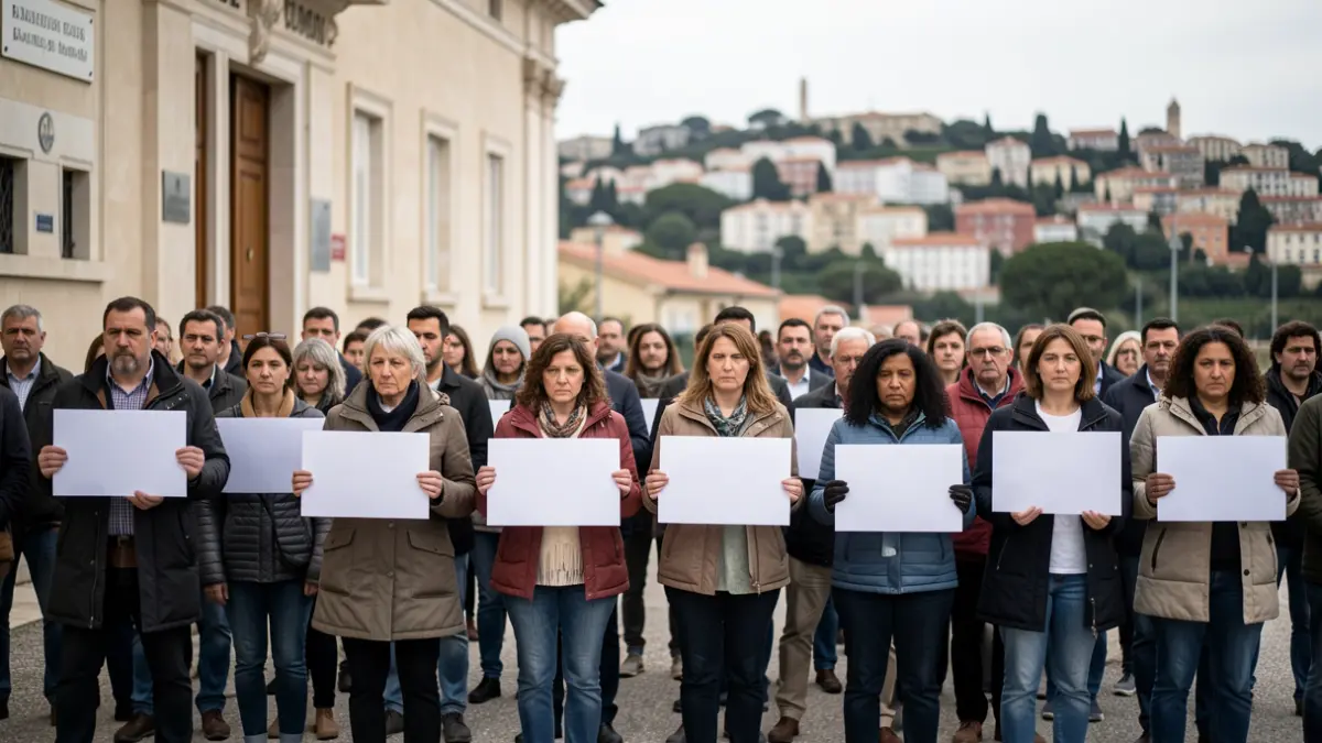 Imatge genèrica de ciutadans concentrats davant d'un edifici municipal en suport a Ceuta.