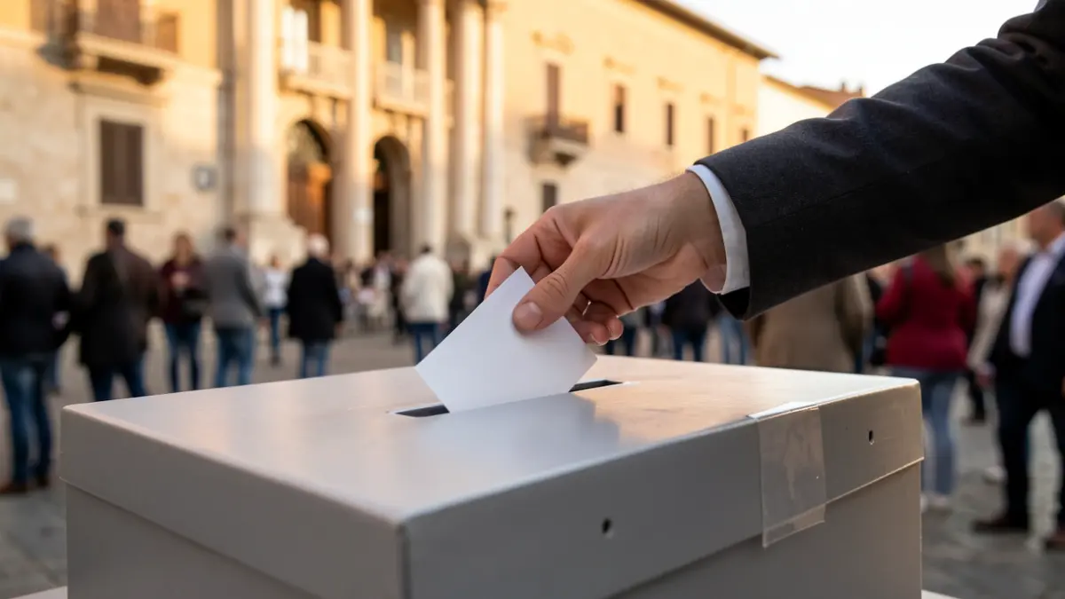 Generic image of a ballot box with a hand dropping a vote into it.