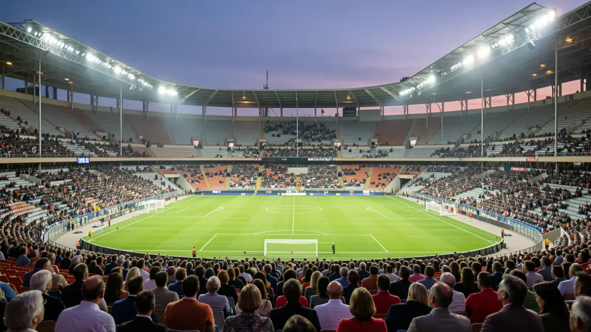 Generic image of an empty football stadium at dusk.