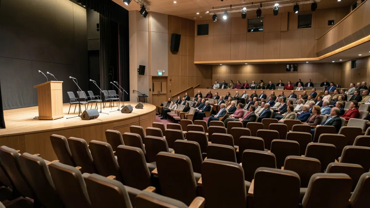 Generic image of an empty auditorium with a podium.