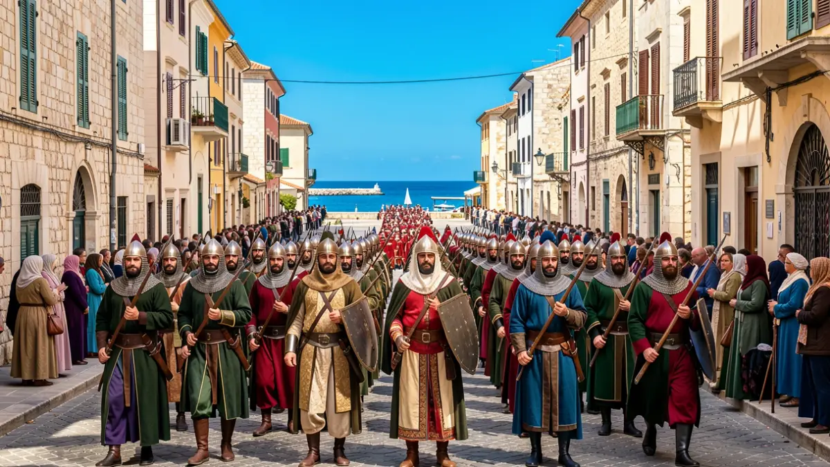 Desfilada d'esquadres mores i cristianes a Peníscola.